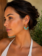 Turquoise Stone Gold Hoop Earrings