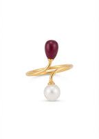 Ruby & Freshwater Pearl Open Ring in 18K Gold Plated