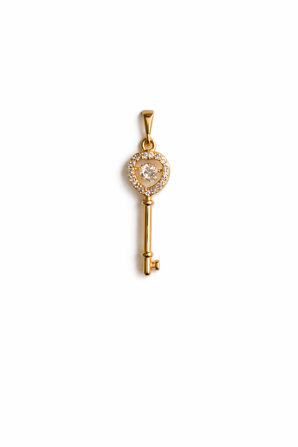 Gold Key Pendant with Heart Diamond