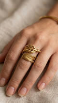 Boho Feather Gold Ring Vintage Adjustable Wrap Rings
