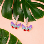 Colorful Butterfly Hoop Earrings Silver Tone Enamel
