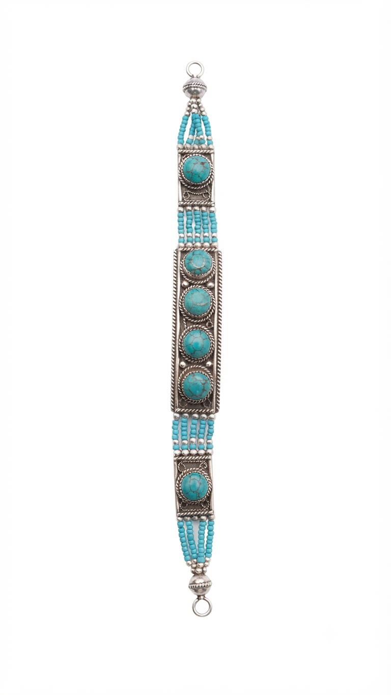 Nepali Turquoise Stone Bracelet, Boho Silver Bracelet