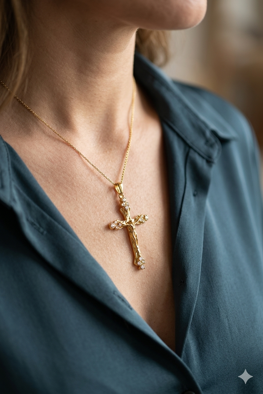 Gold Crucifix Cross Pendant, Jesus Cross Necklace Charm