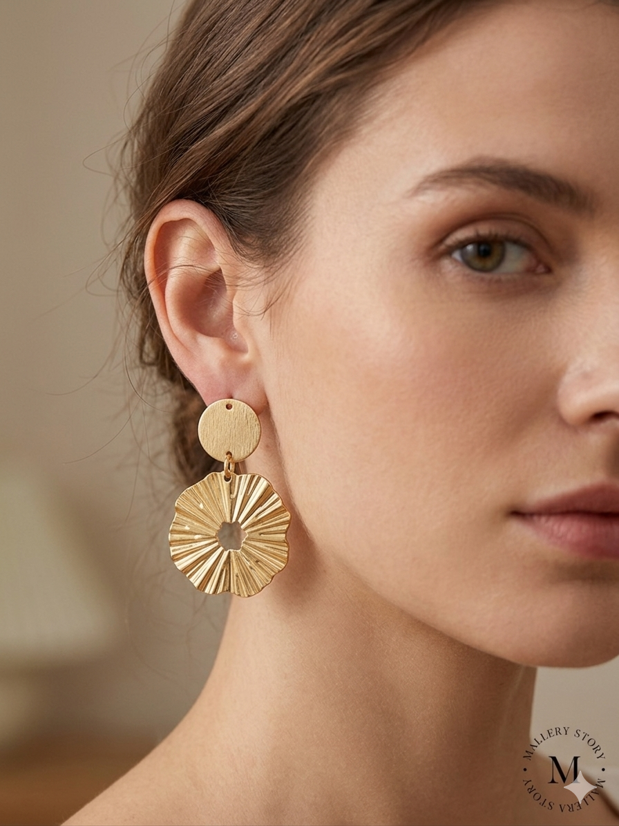 Floral Textured Gold Drop Earrings