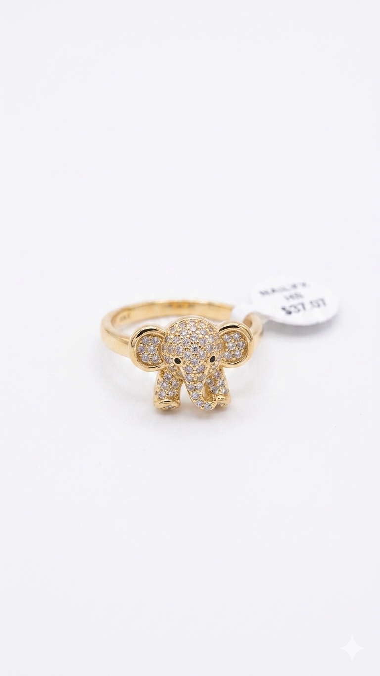 Cute Elephant Crystal Ring in Gold Finish