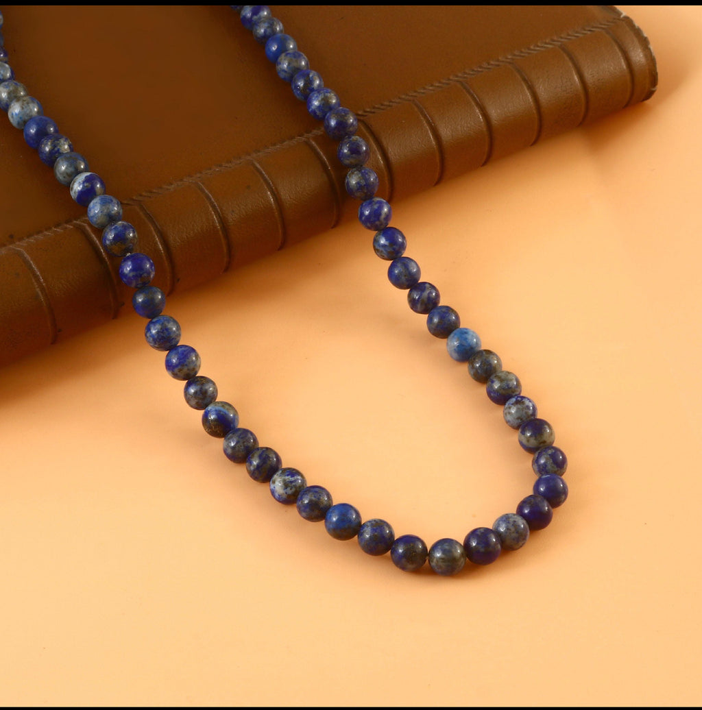 Natural Lapis Lazuli Stone Round Beads Mala Necklace
