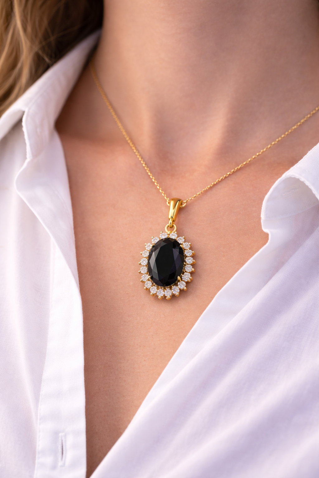 Gold Black Stone Pendant Necklace