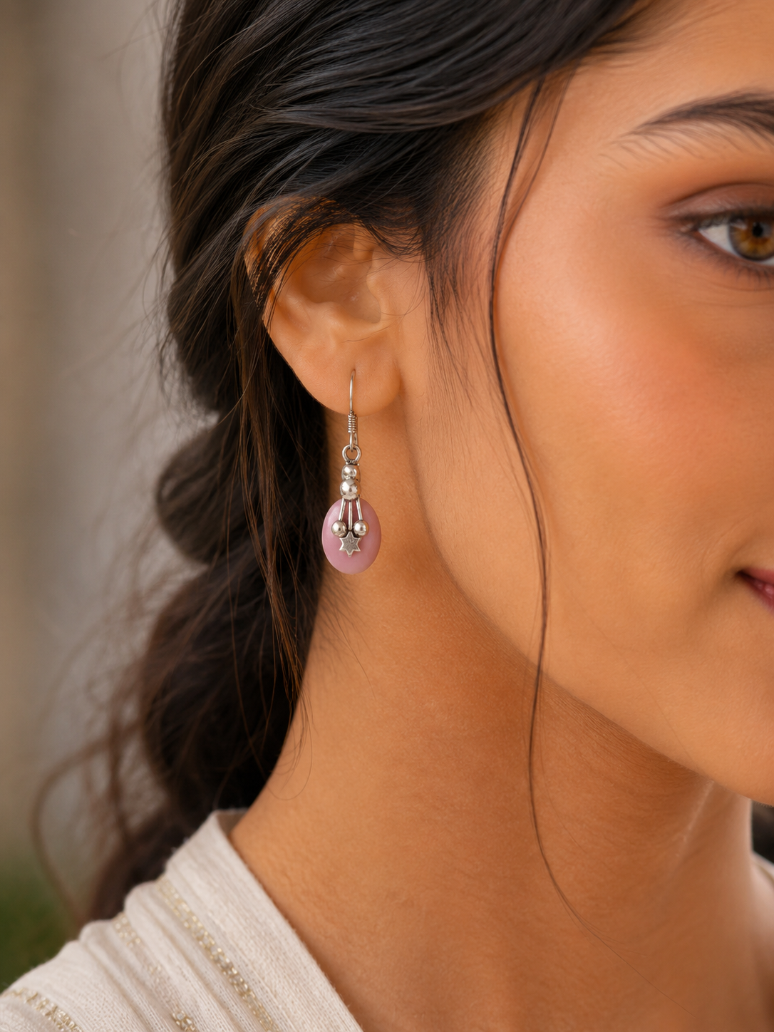 Vintage Pink Stone Dangle Earrings