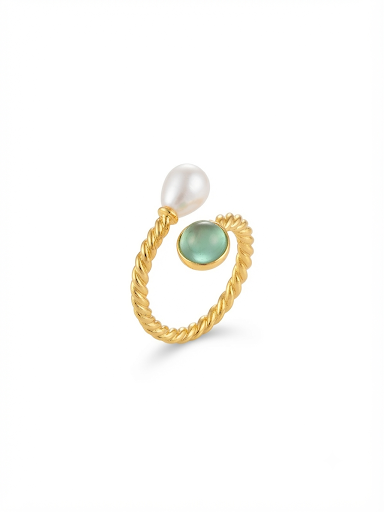 Aquamarine & Freshwater Pearl Open Ring