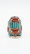 Coral & Turquoise Inlay Statement Ring | Tibetan Tribal Ring