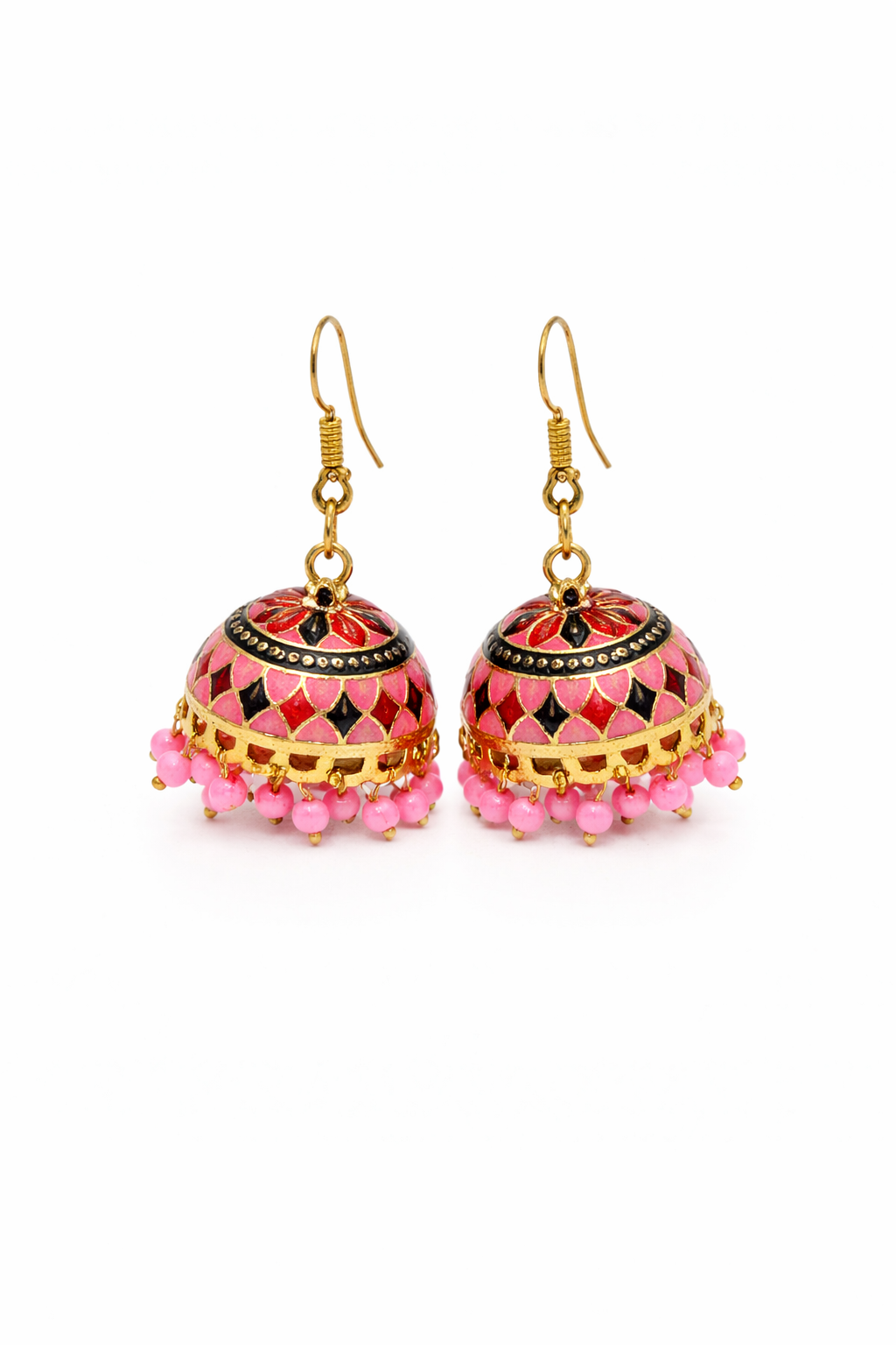 Pink Meenakari Jhumka Earrings