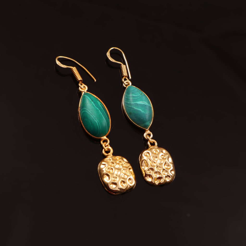 Gold Plated Malachite Teardrop Earrings Statement Jewelry