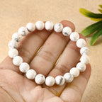 Natural Howlite Gemstone Beaded Bracelet With Certificate For Calm, Stress Relief