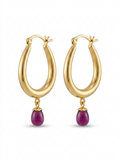 Gold Ruby Drop Hoop Earrings