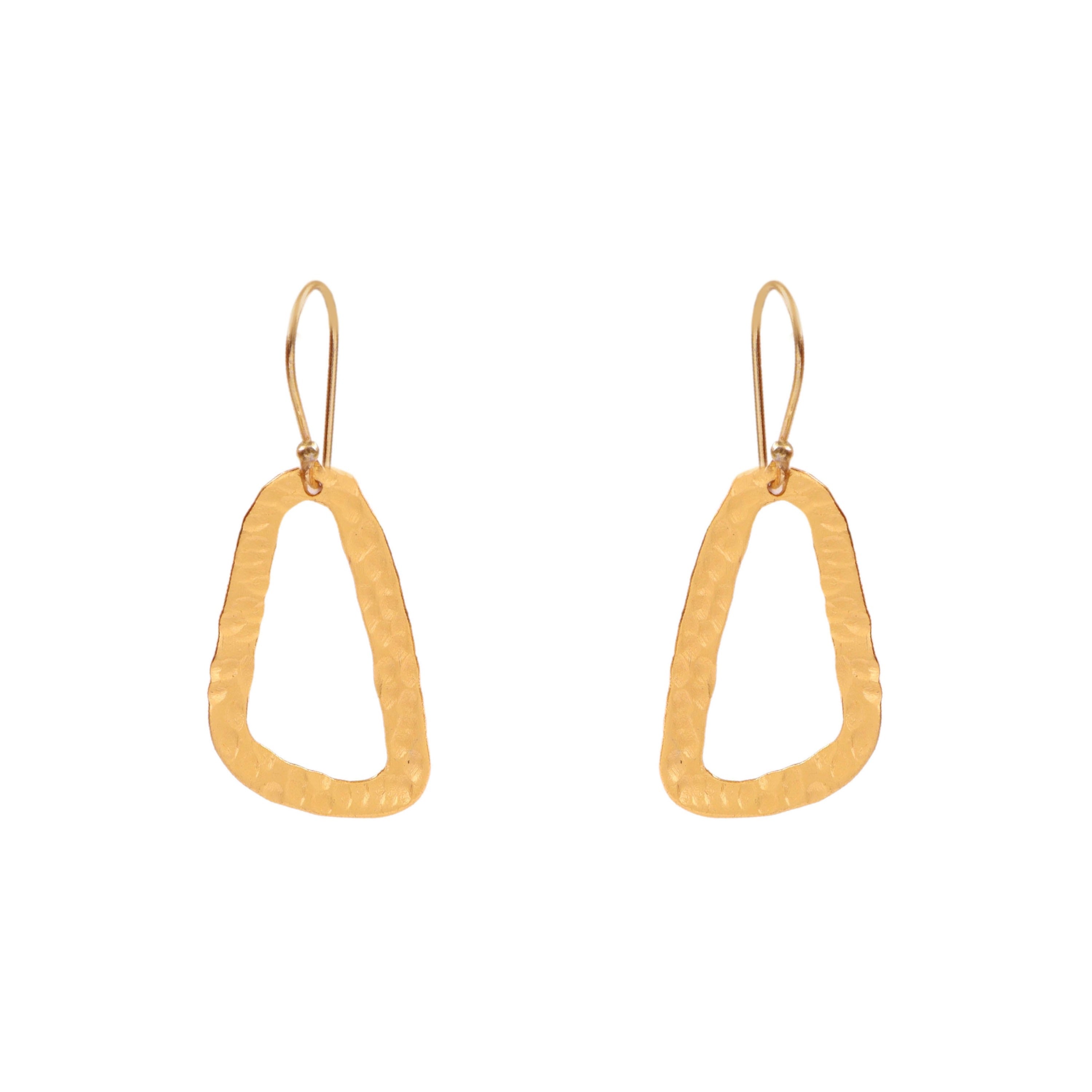 Minimalist Hammered Gold Geometric Drop Earrings
