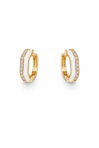 Gold White Hoop Earrings, Minimalist Huggie Earrings