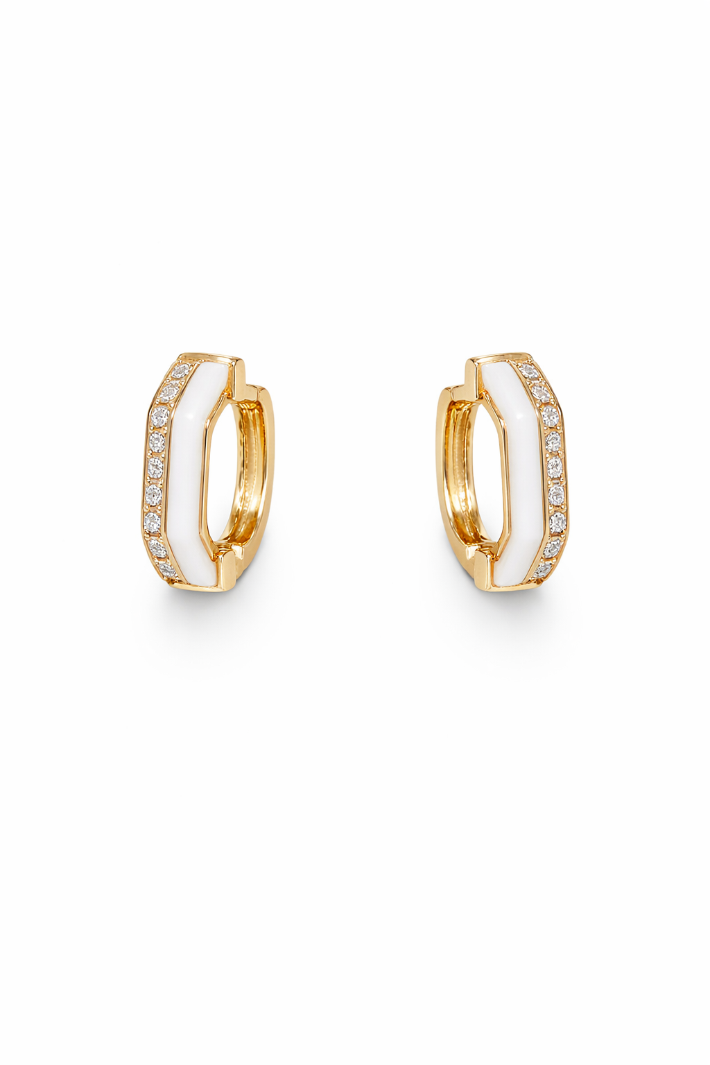 Gold White Hoop Earrings, Minimalist Huggie Earrings