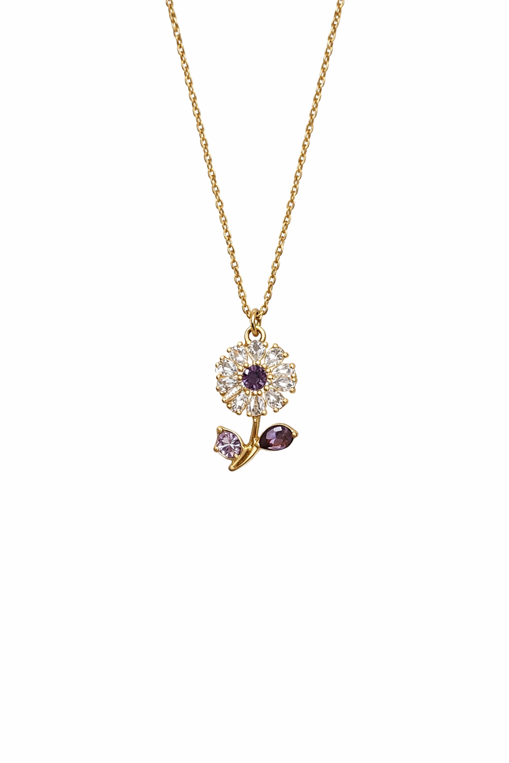 Purple Crystal Flower Pendant Necklace