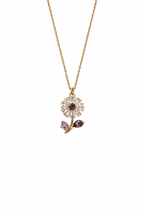Purple Crystal Flower Pendant Necklace