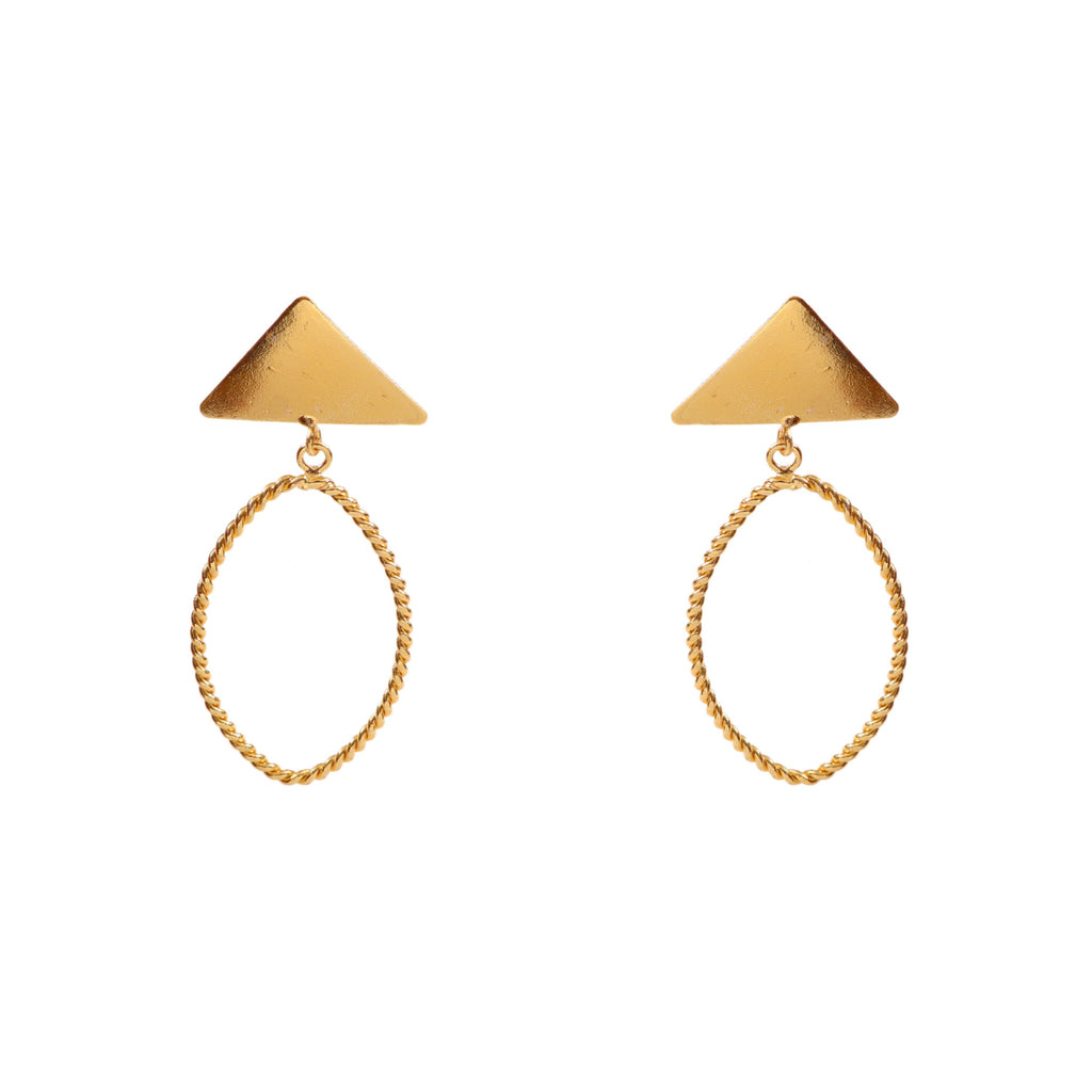 Matte Gold Triangle Stud with Twisted Oval Hoop Earrings