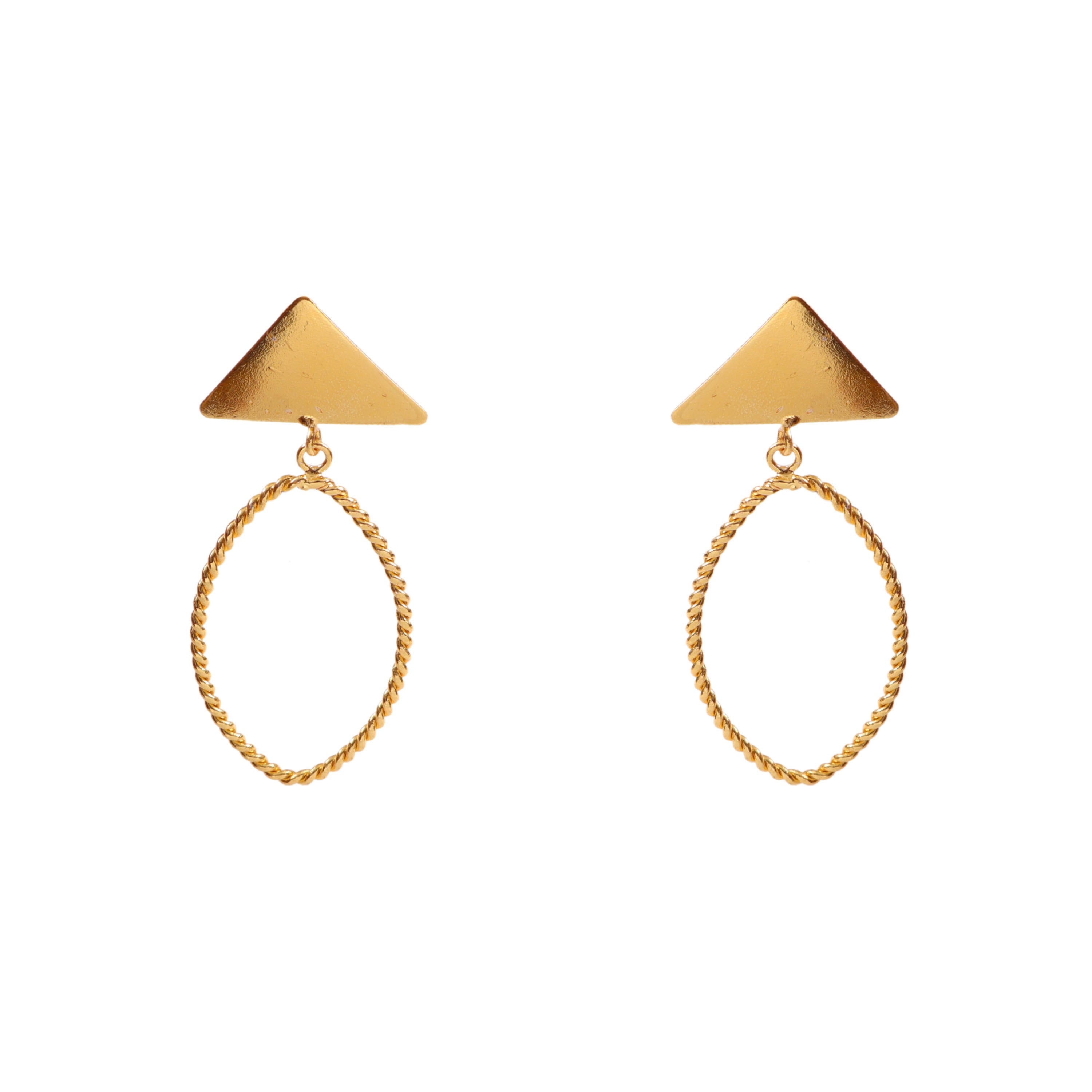 Matte Gold Triangle Stud with Twisted Oval Hoop Earrings