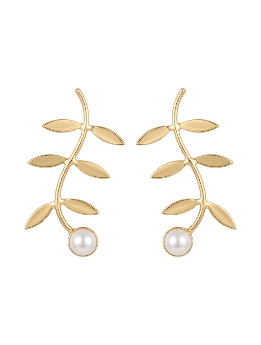 Gold Leaf Pearl Drop Earrings