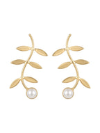 Gold Leaf Pearl Drop Earrings