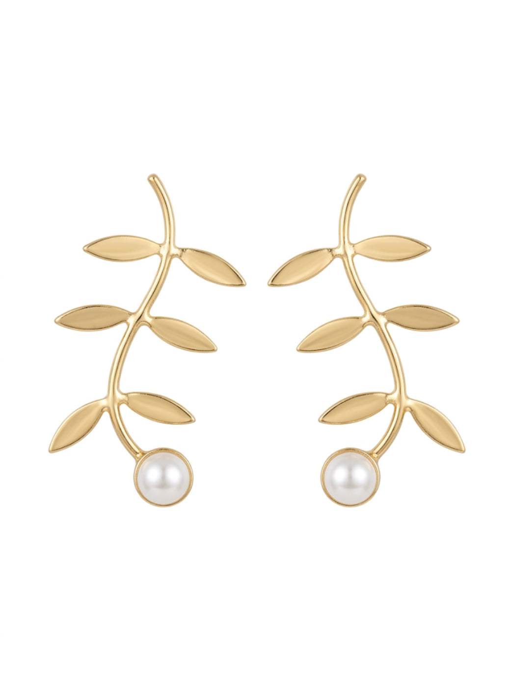 Gold Leaf Pearl Drop Earrings