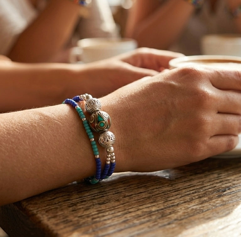 Handcrafted Tibetan Blue Beaded Bracelet