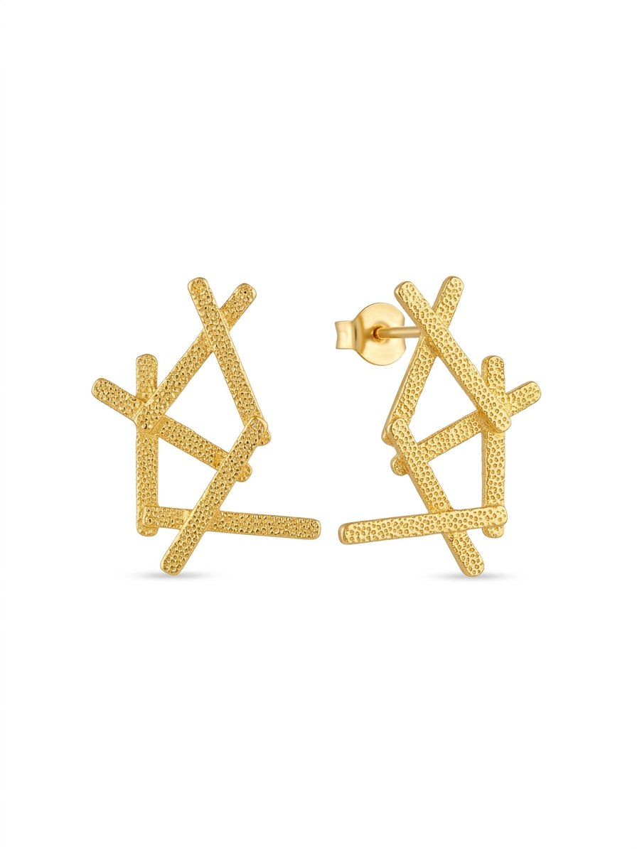 Golden Abstract Textured Statement Earrings