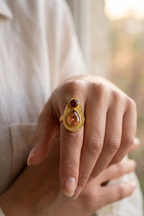 Red & Champagne Gem Adjustable Ring