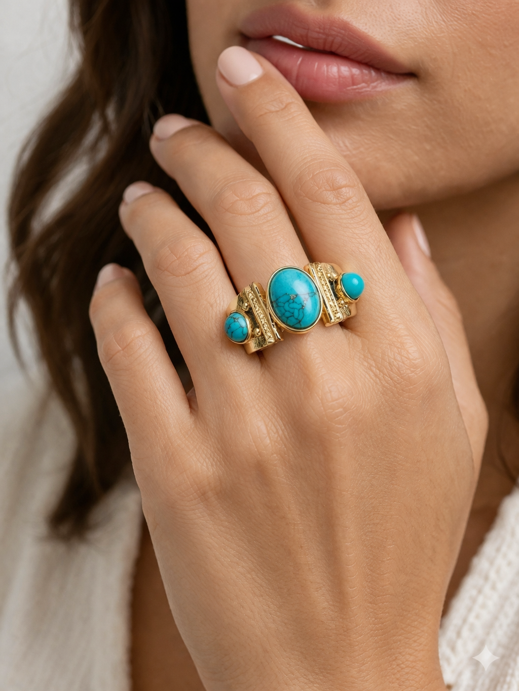 Turquoise Trio Gold Statement Ring
