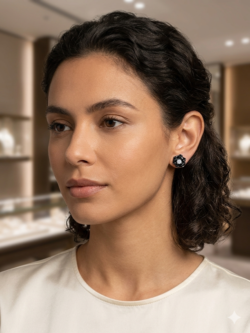 Black Rose Stud Earrings | CZ Flower Earrings
