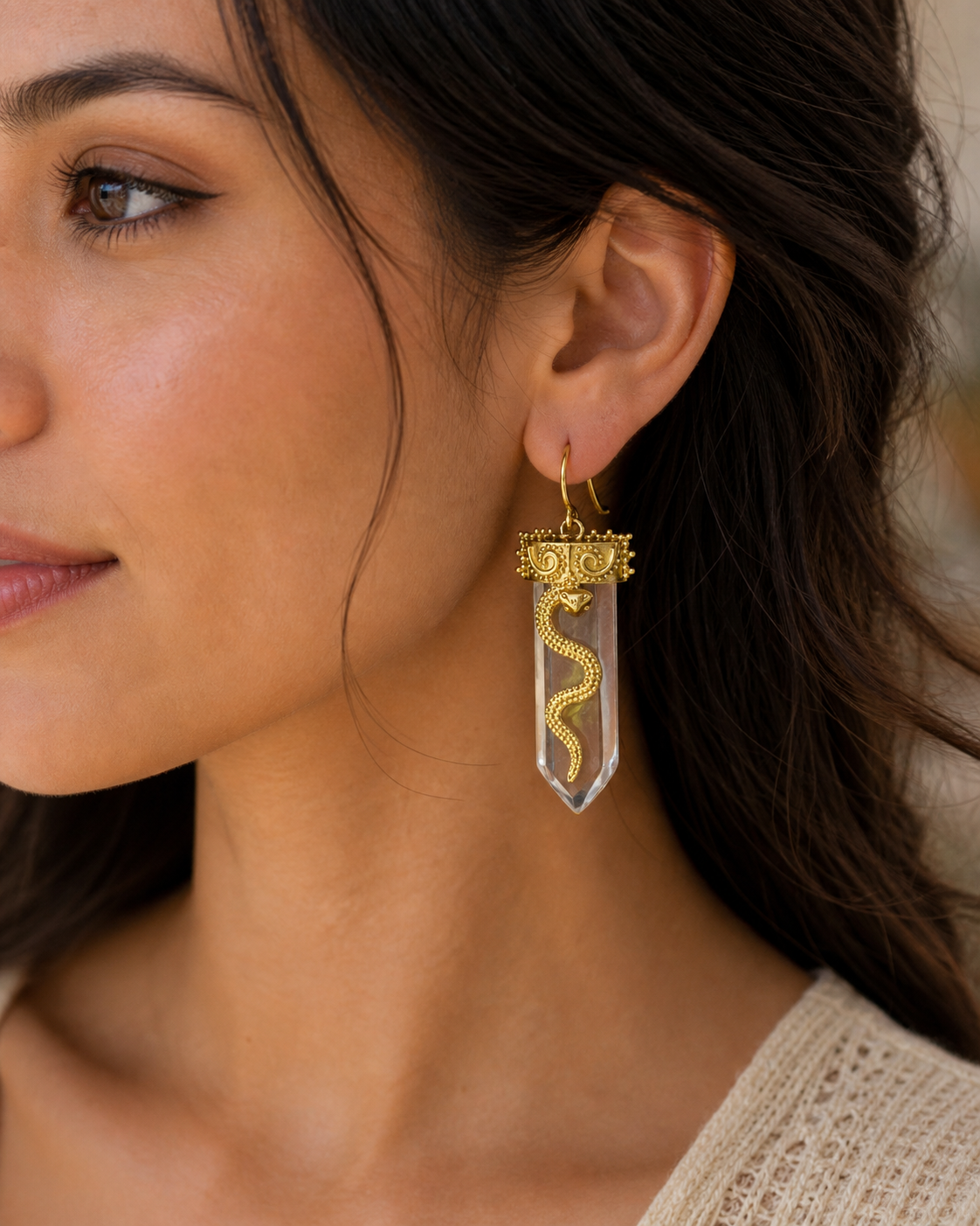Clear Quartz Snake Earrings