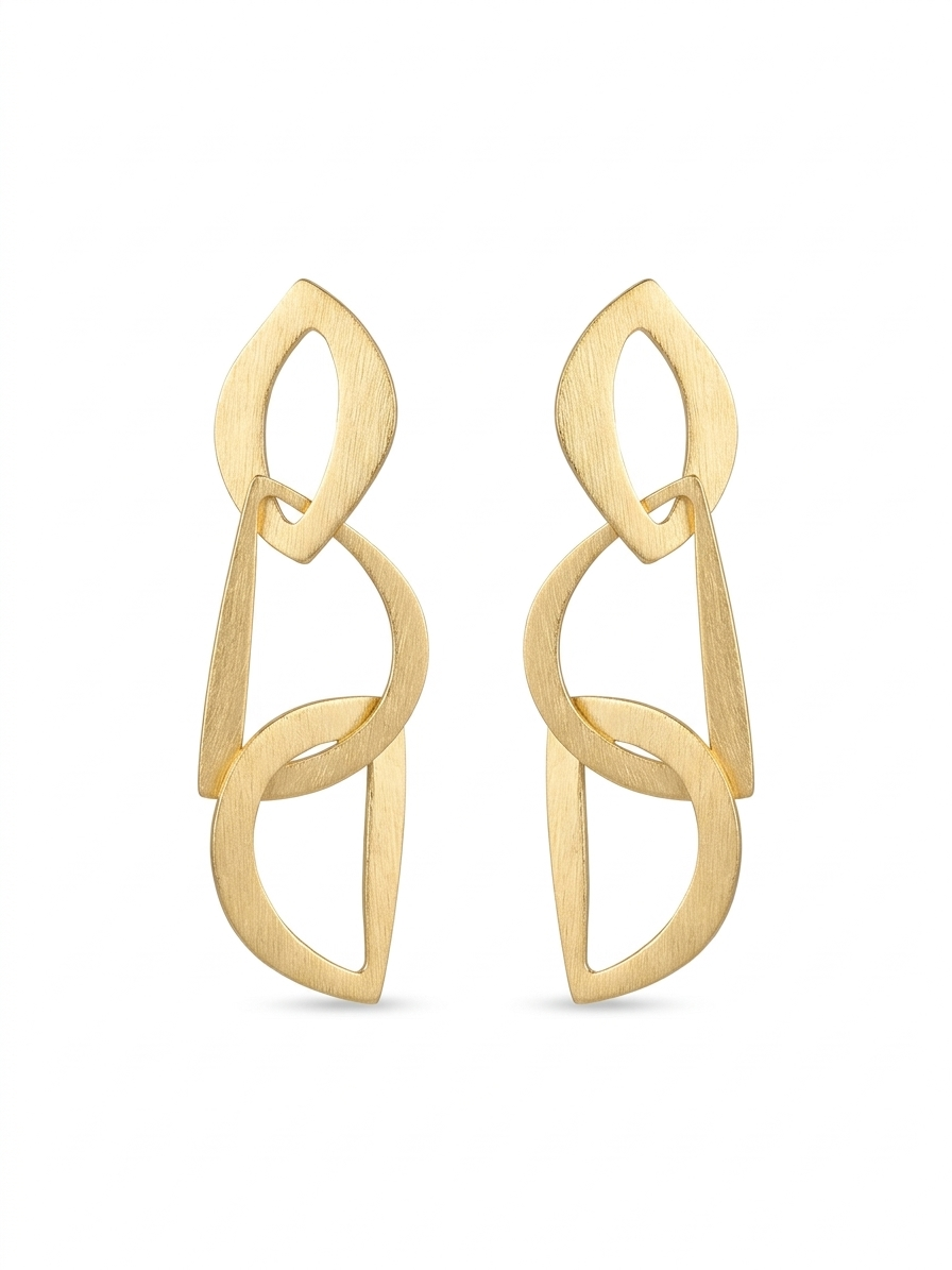 Abstract Interlocking Geometric Gold Drop Earrings
