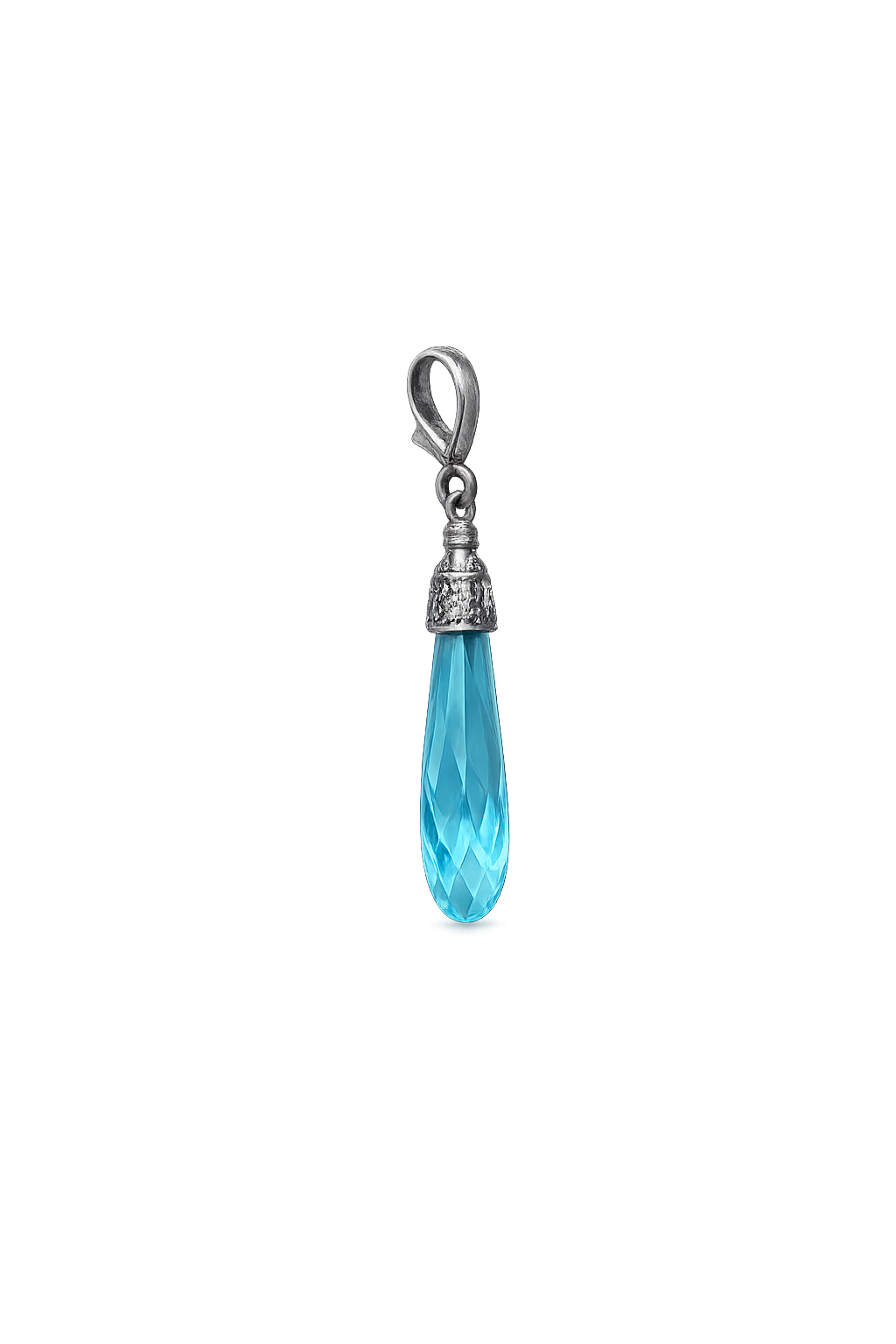 Blue Faceted Teardrop Pendant Necklace in Sterling Silver