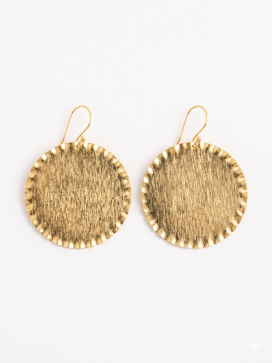 Textured Gold Disc Drop Earrings
