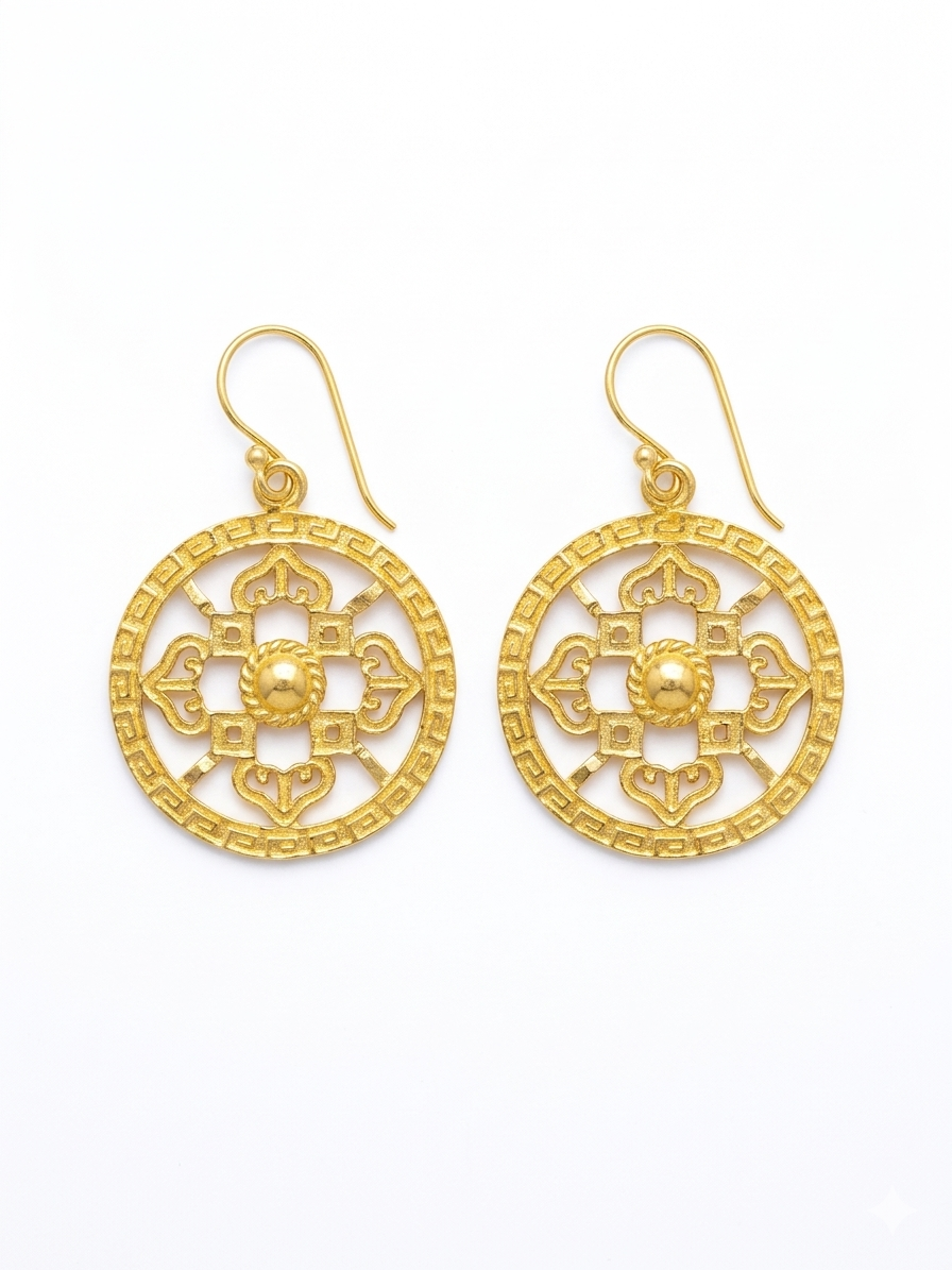 Intricate Gold Mandala Drop Earrings