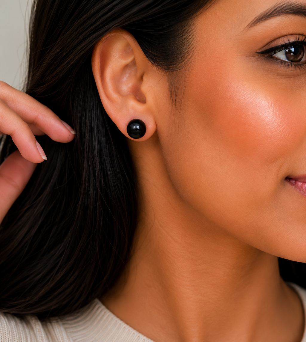 Natural Black Onyx Stud Earrings