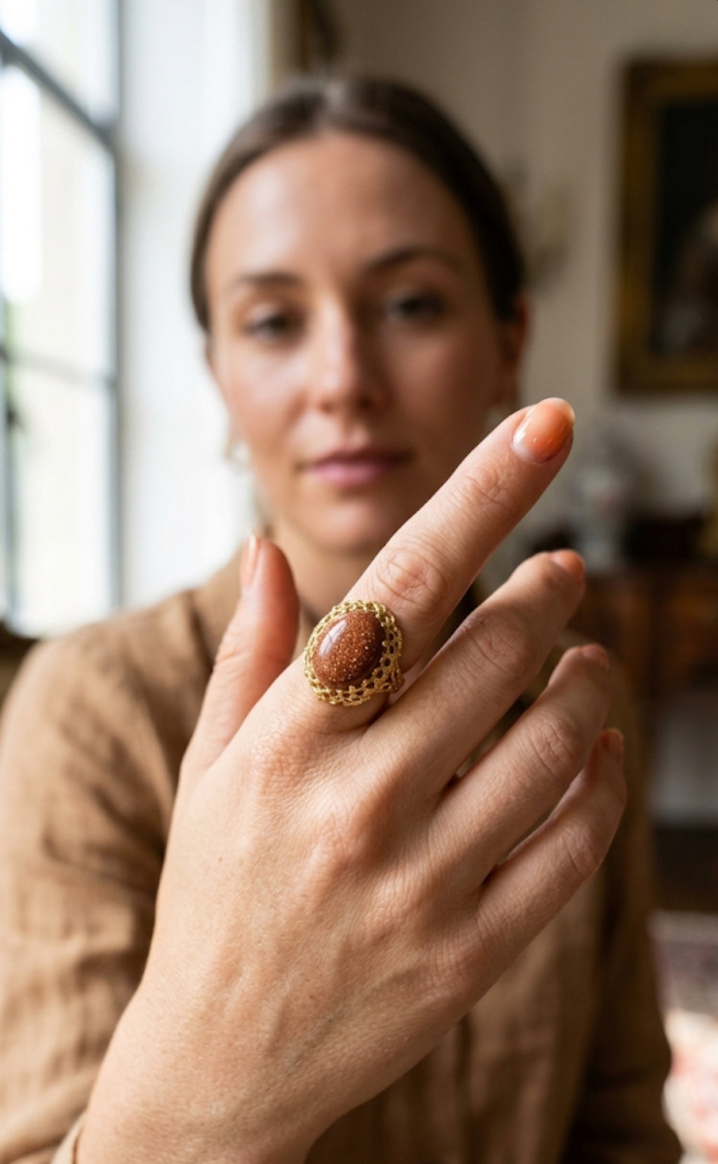 Gold Sunstone Statement Ring