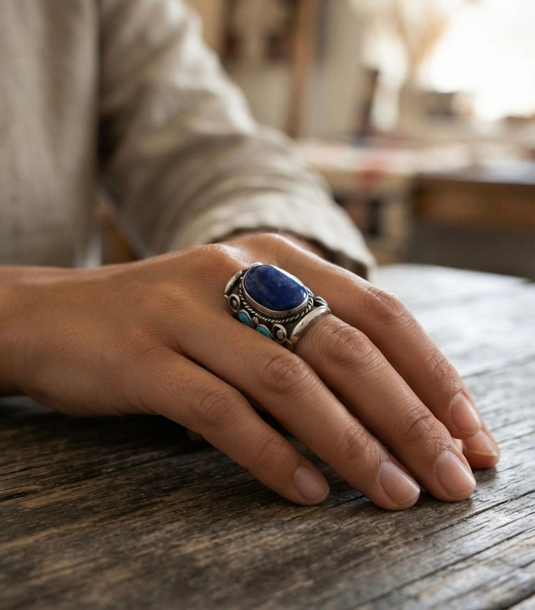 Vintage Lapis Lazuli Statement Ring | Handmade Tibetan Silver Ring