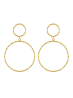 Double Hoop Textured Gold Statement Earrings