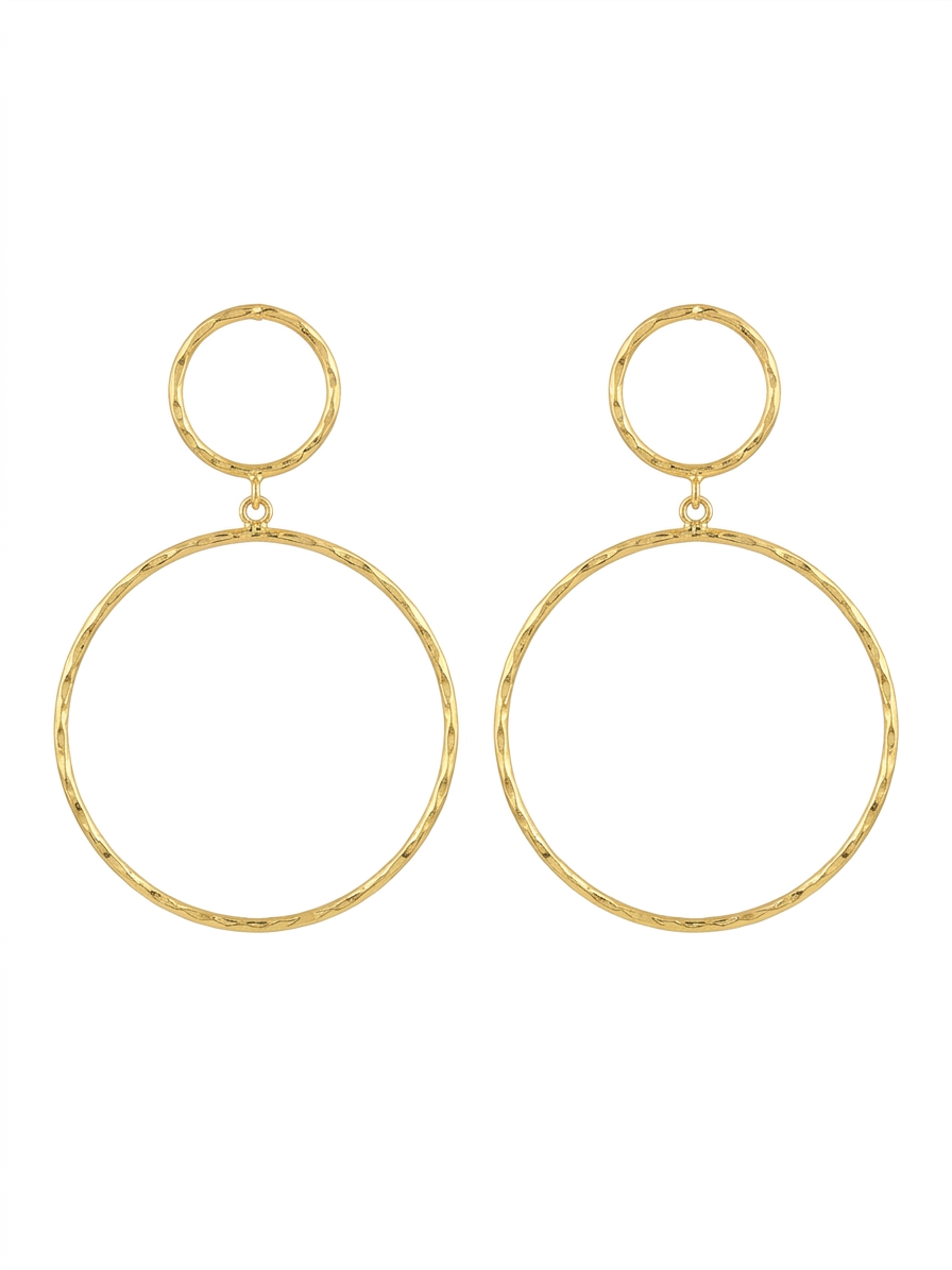 Double Hoop Textured Gold Statement Earrings
