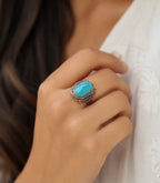 Vintage Turquoise Statement Ring, Handmade Tribal Silver Ring