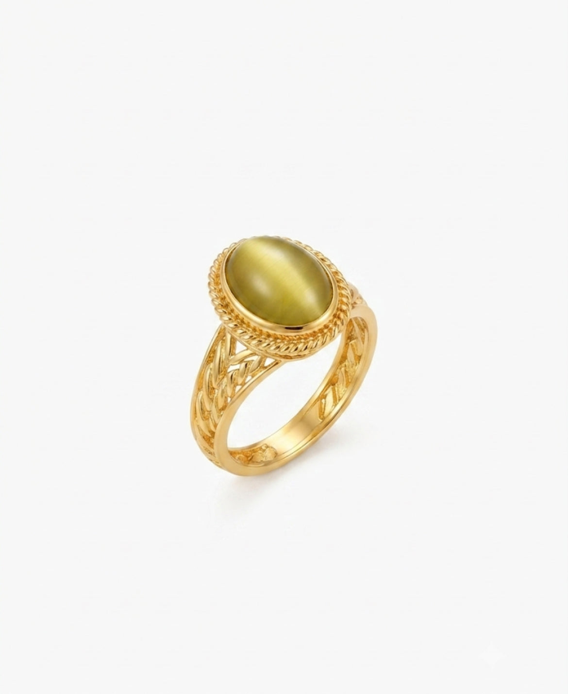 Golden Tiger’s Eye Cabochon Ring in 18K Gold Plated