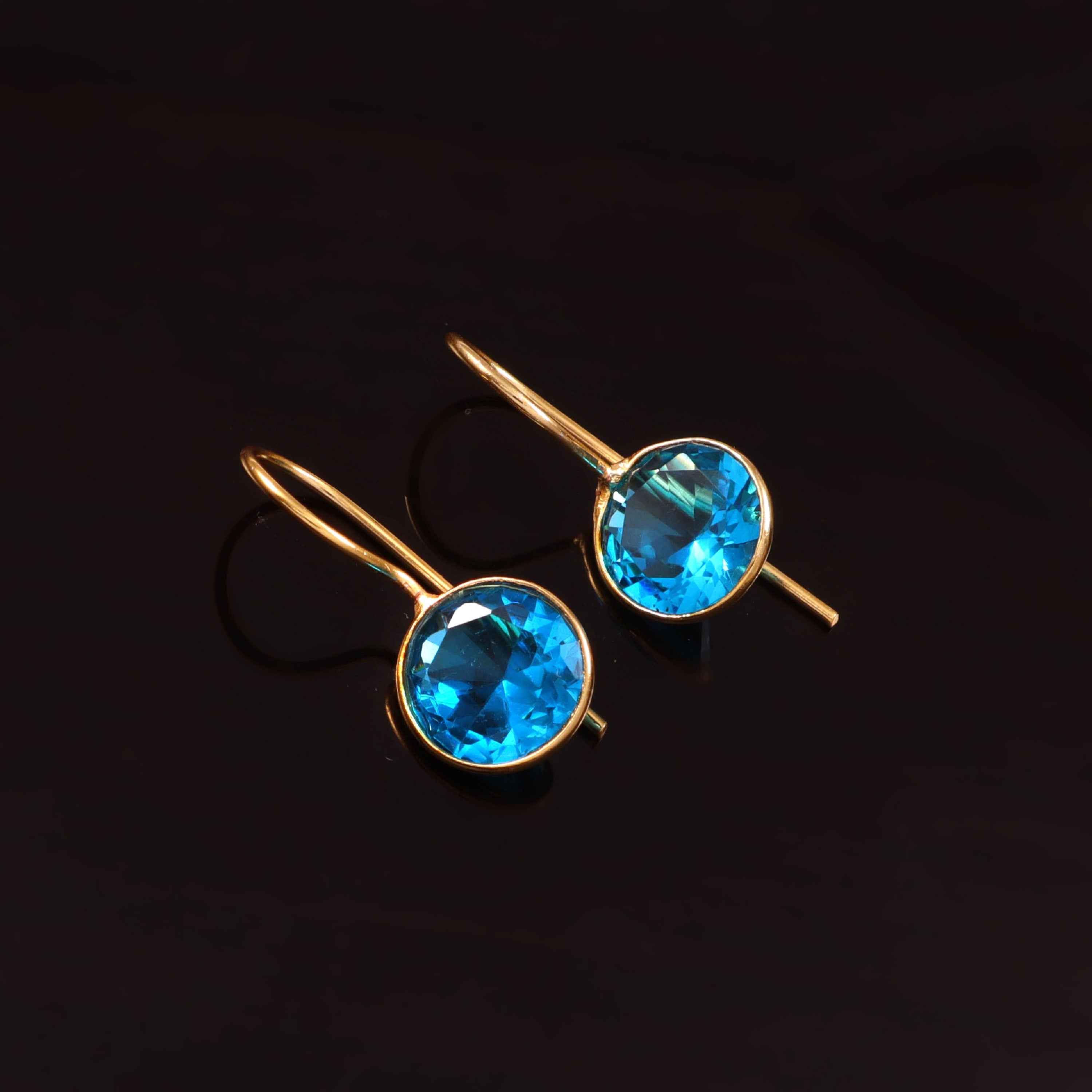 Blue Stone Round Earrings Gold