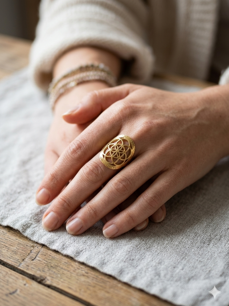 Golden Mandala Statement Ring