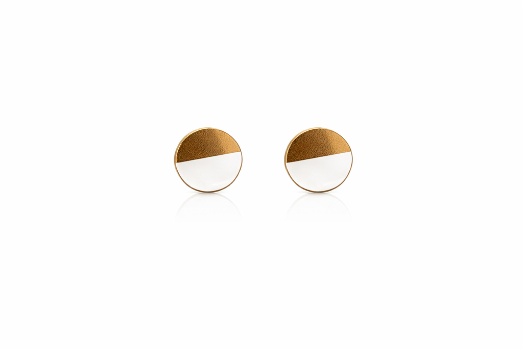 Minimalist Dual-Tone Round Stud Earrings