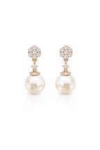 Bridal Pearl Dangle Earrings Floral CZ Studs