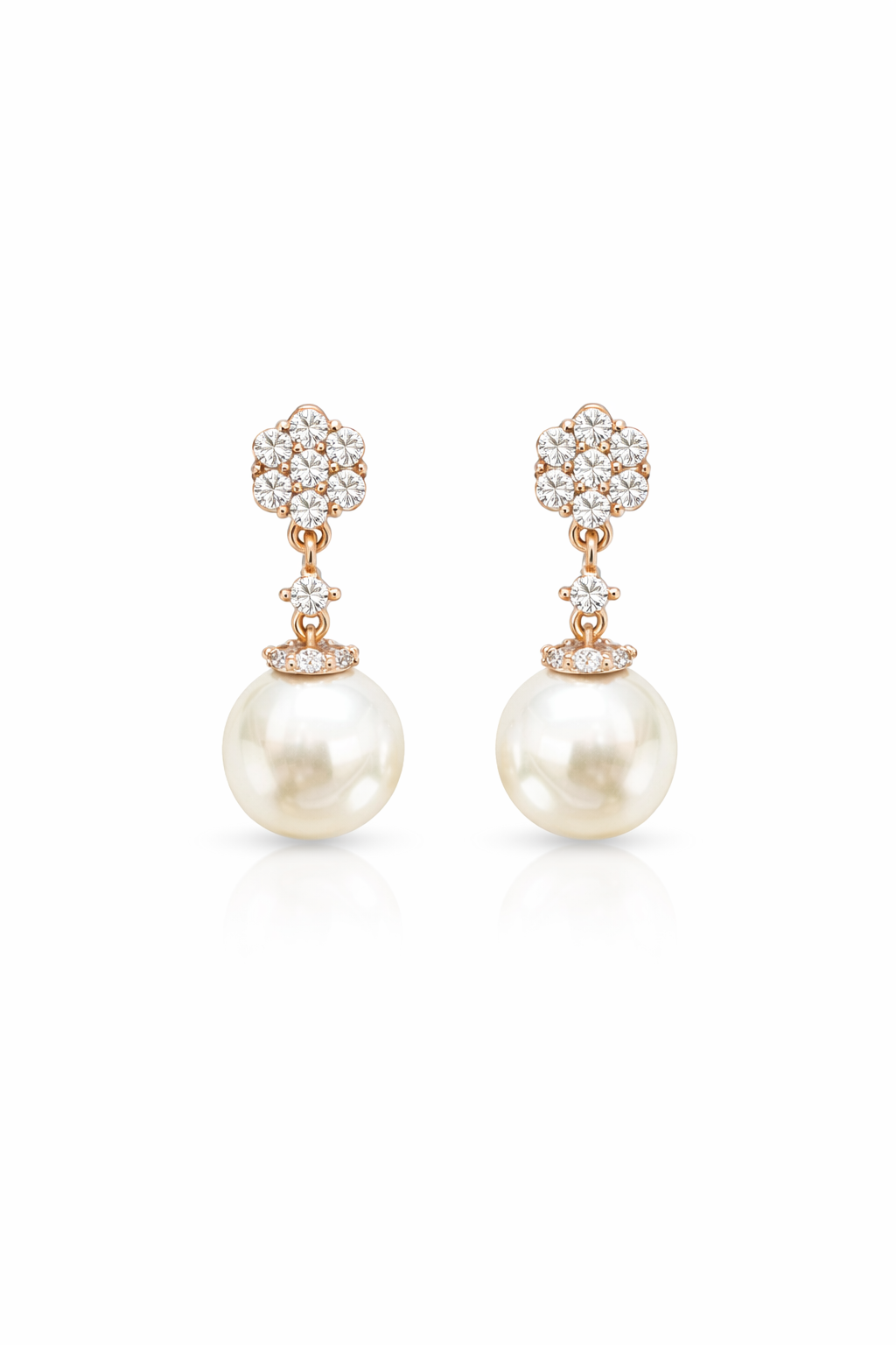 Bridal Pearl Dangle Earrings Floral CZ Studs